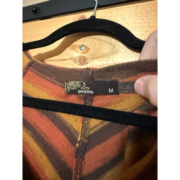 Prana Striped Long Sleeve Brown Orange Top Retro Style Women’s Size M - Picture 2 of 5